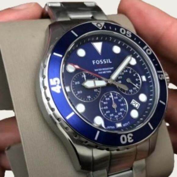 Fossil  FS5724 Men’s Chronograph Quartz Stainless Steel Blue Dial 46mm Watch - Picture 1 of 7